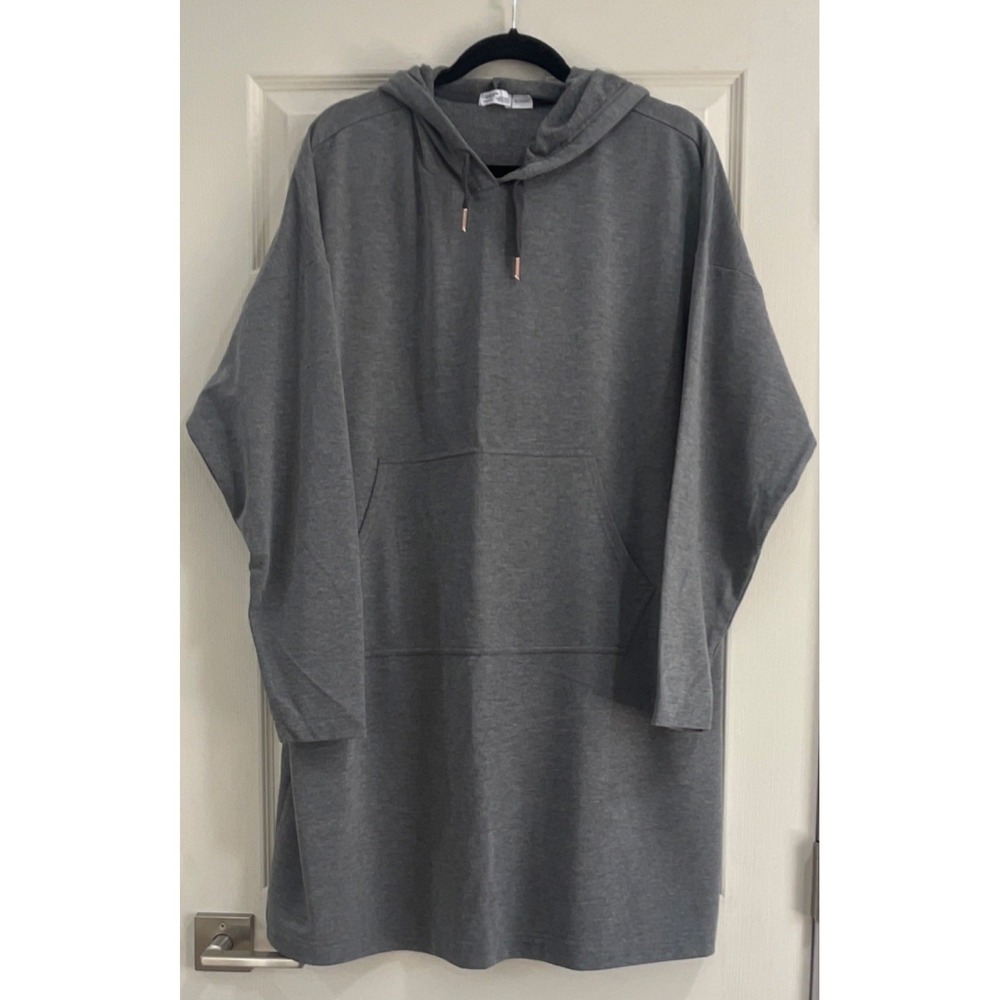 Hanes Originals Women's Gray Fleece Hoodie Dress XL Kangaroo Pocket Drawstring